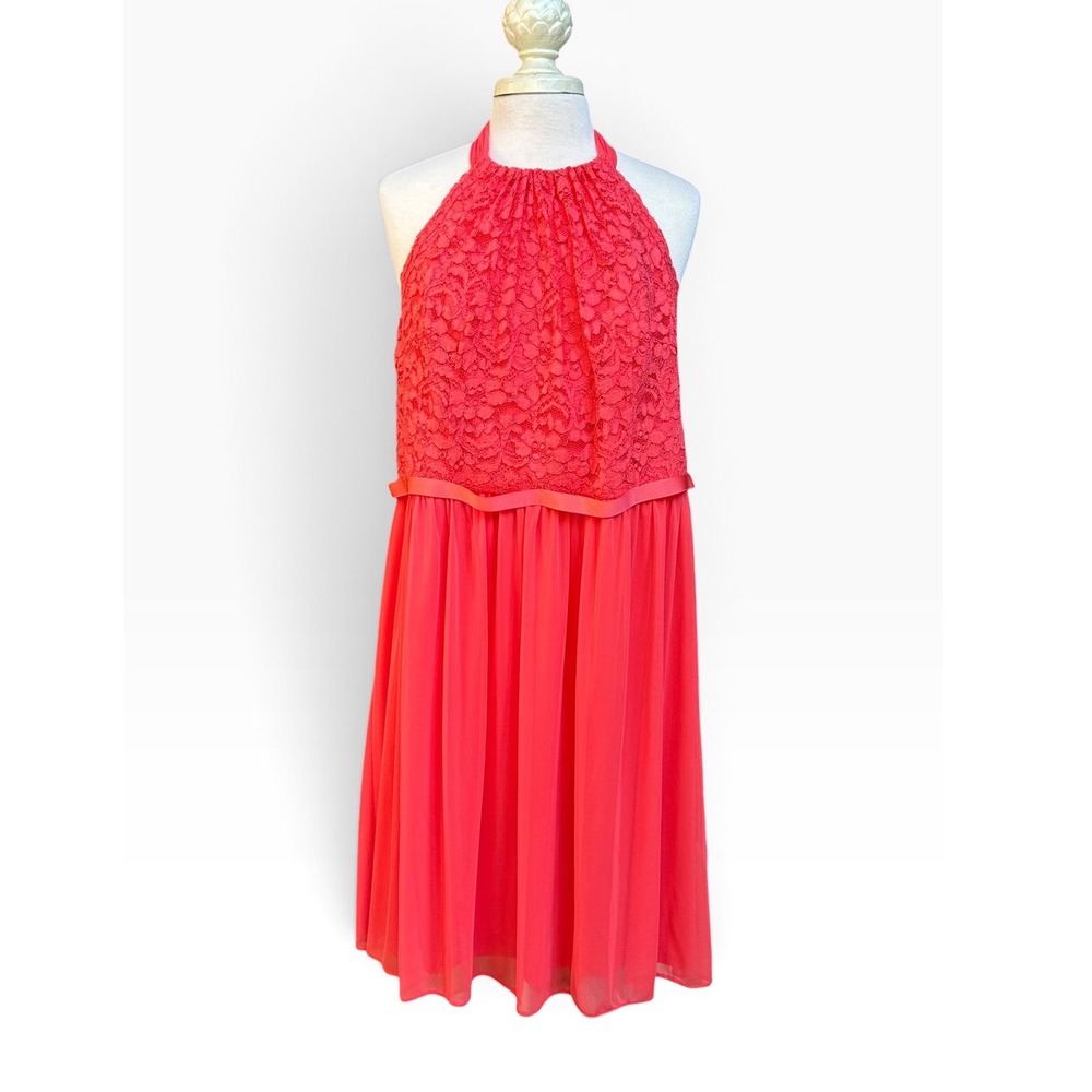 David's Bridal Halter Dress Women 20 Guava Lace Chiffon Wedding Guest F17020